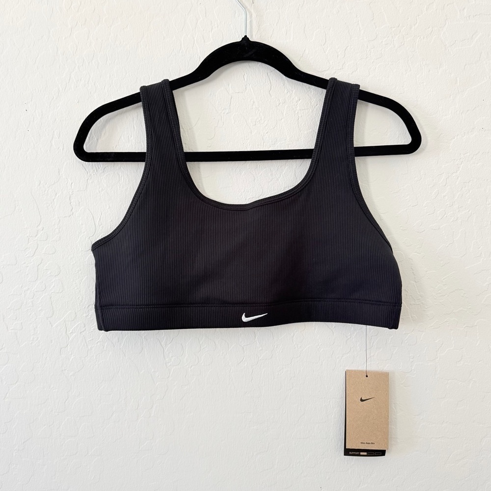 Nike Black Ribbed Sports Bra with embroidered Logo
